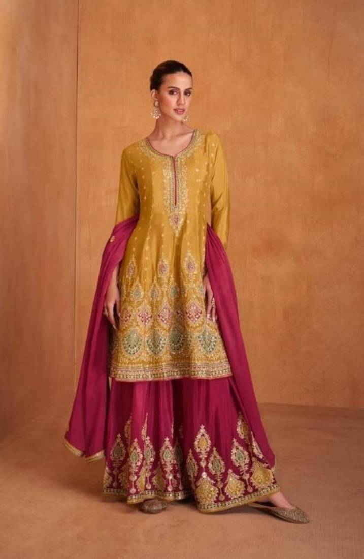 Anaita Mustard Embroidered Premium Salwar Suit | Grocsy