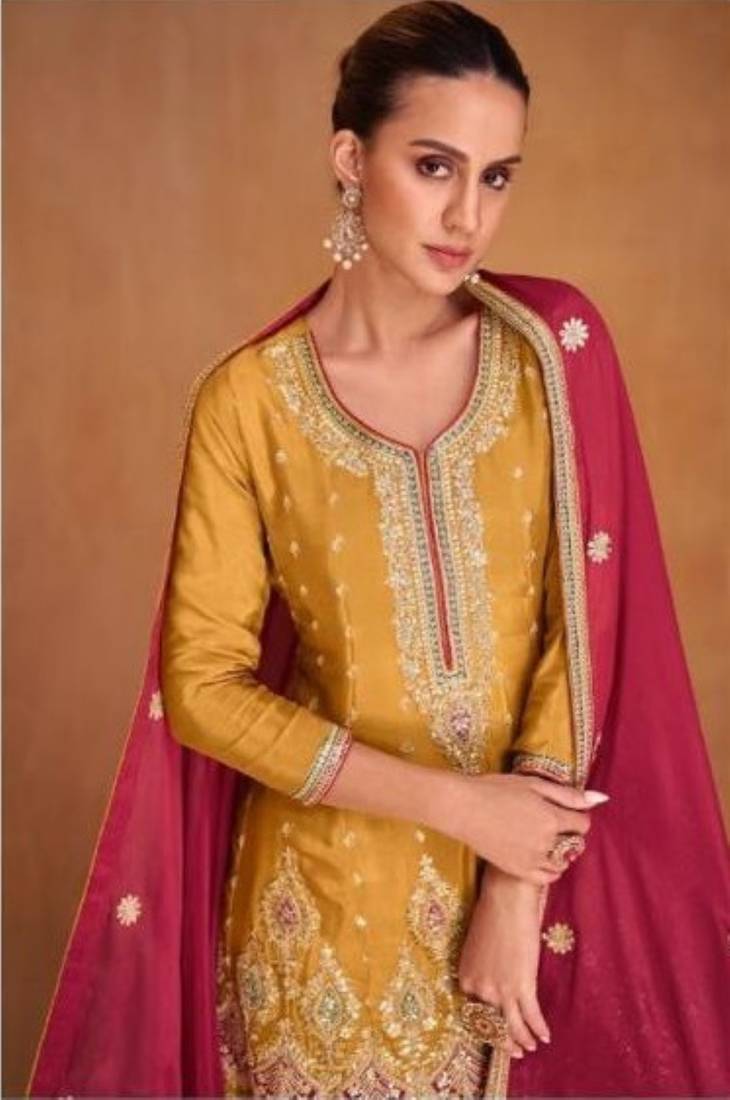 Anaita Mustard Embroidered Premium Salwar Suit | Grocsy