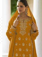 Vegaa Fashion Yellow Chinon Embroidered Designer Sharara Suit Stiched | Grocsy