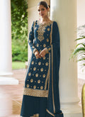 Vegaa Fashion Teal Chinon Embroidered Designer Sharara Suit Stiched | Grocsy