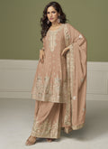 Vegaa Fashion Light Peach Chinon Silk Embroidered Sharara Suit | Grocsy