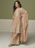 Vegaa Fashion Light Peach Chinon Silk Embroidered Sharara Suit | Grocsy