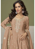 Vegaa Fashion Light Peach Chinon Silk Embroidered Sharara Suit | Grocsy