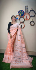 Exclusive Collection Handloom Dhakai Jamdani Saree - Light Orange | Grocsy