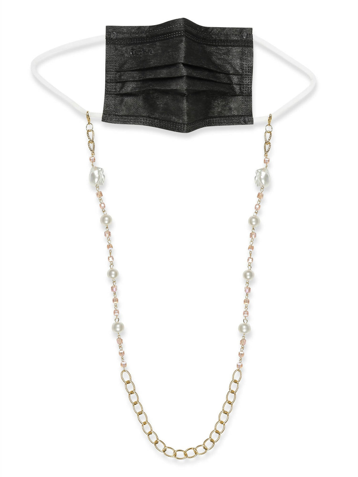 White Golden Embellished Mask Chain - Ruby Raang | Grocsy