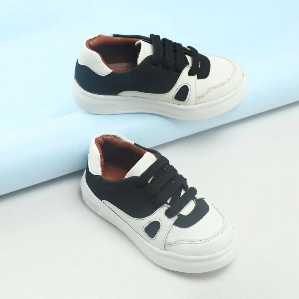 Tiny Bugs Boys Lace Up Casual Shoes - White & Black | Grocsy