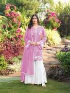 Nikhaar Light Pink Embroidered Modal Silk Stitched Straight Cut Kurta Kalidar Palazzo Dupatta Readymade Suit | Grocsy