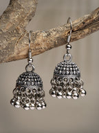 NVR Women's Silver-Toned German Silver Oxidised Dome Shaped Jhumka Earrings | Grocsy