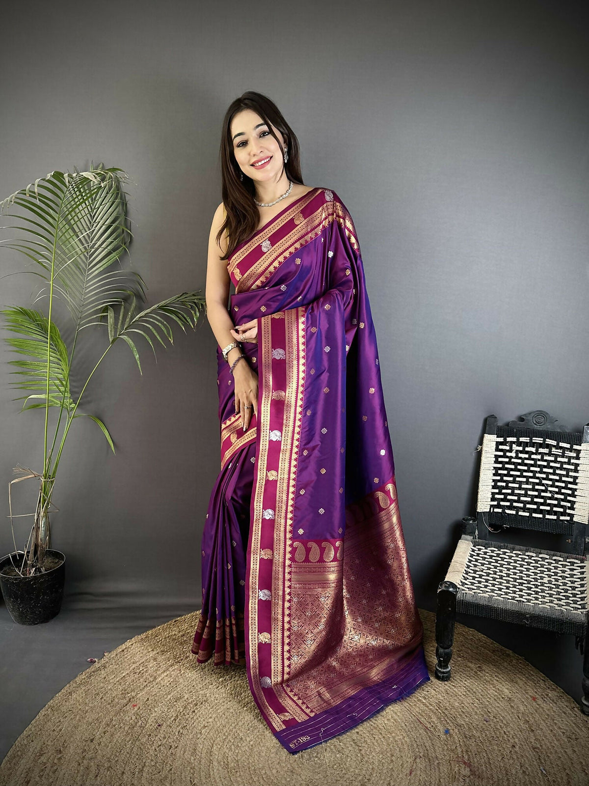 Joban Fashion Purple Banarasi Soft Silk Woven Saree | Grocsy