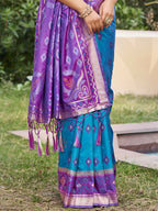 Shree Shyam Fashion Rama Blue Pochampally Silk Saree | Grocsy