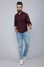 Miravan Men's Maroon Floral Printed Casual Full Sleeves Cotton Shirt | Grocsy