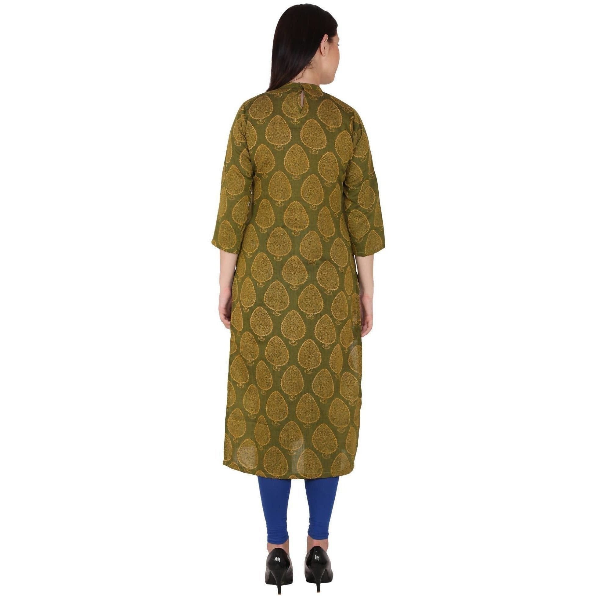 Kanoor Women's Dark Green Cotton Straight Kurti | Grocsy