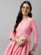 Pink Poly Cotton Solid Nayra Cut Kurta - Tirtha | Grocsy
