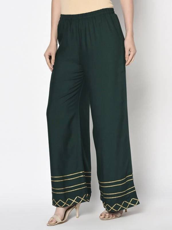 Aniyah Rayon Bottle Green Color Flared Slip-On Palazzo (AN-206K) | Grocsy