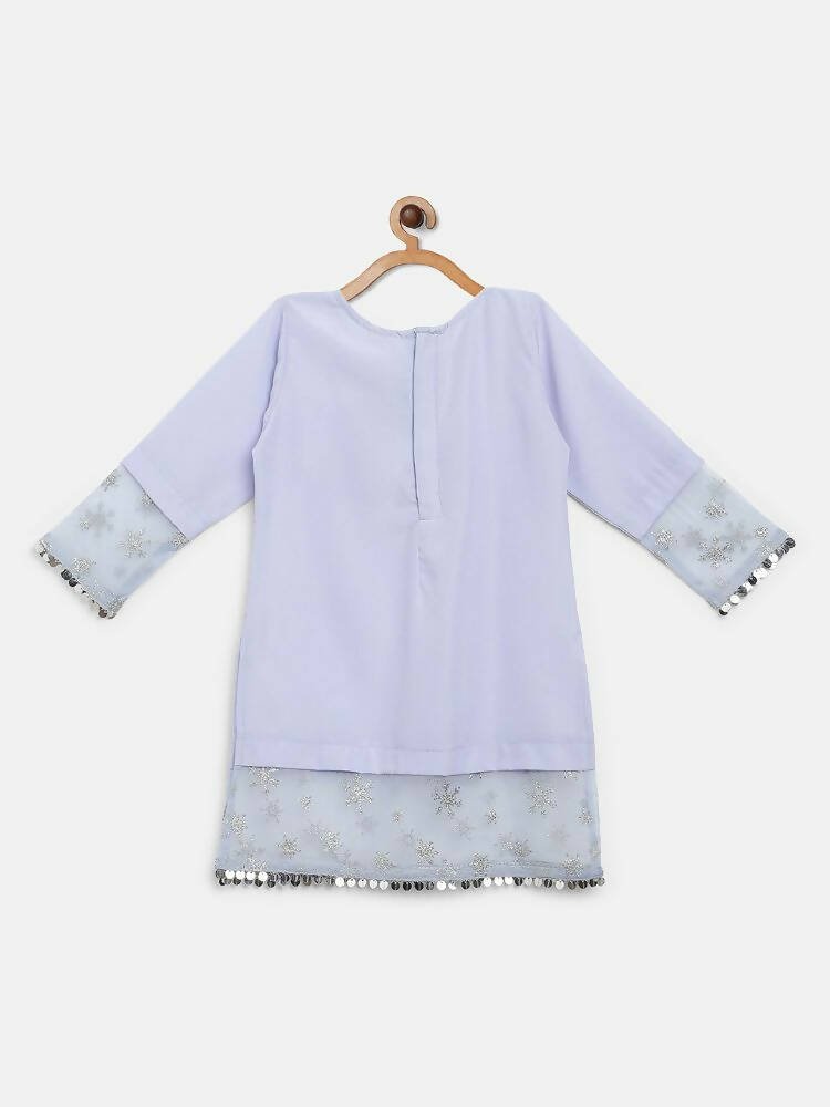 Ahalyaa Blue Crepe Silver Glitter Print Kids Kurta Palazzo Set With Dupatta For Girls | Grocsy