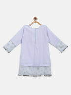 Ahalyaa Blue Crepe Silver Glitter Print Kids Kurta Palazzo Set With Dupatta For Girls | Grocsy