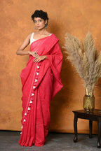 Very Much Indian Mul Cotton Khadi Design Handloom Woven Saree - Pink | Grocsy