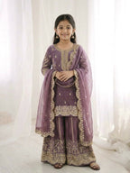 Teeya Creation New Trendy Fully Stitched Ready to Wear Kids Kurta Palazzo Set-Purple | Grocsy