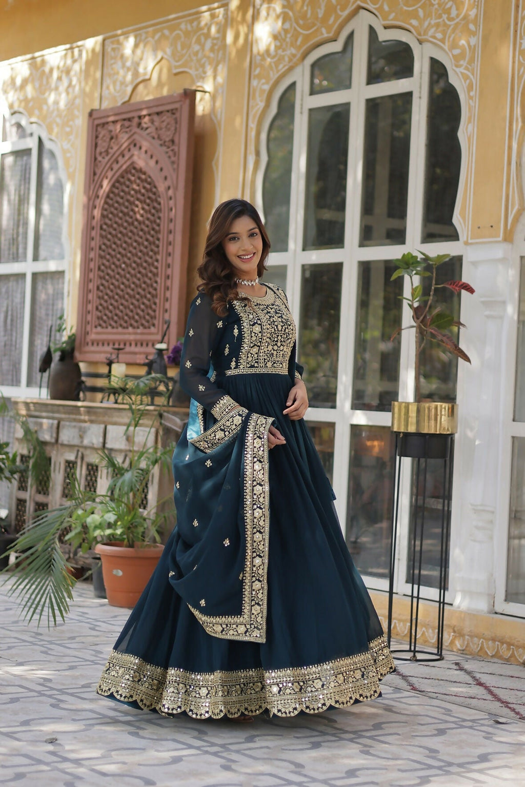Joban Fashion Rama Georgette Sequence Embroidery Work Kurta Set | Grocsy