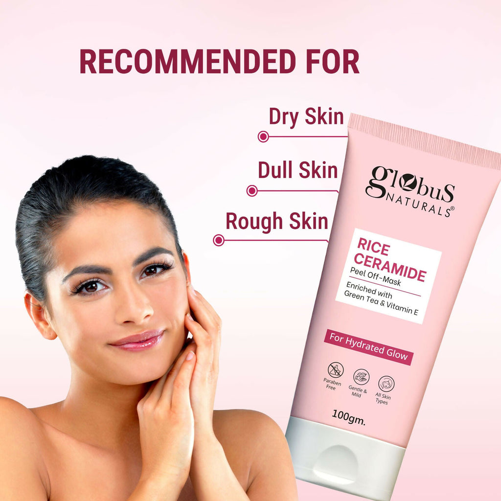 Globus Naturals Rice Ceramide Peel Off Mask, For Hydrated Glow Skin | Grocsy