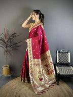Prime Volt Premium Soft Silk Mayur Paithani Saree with Peacock Meena Weaving & Rich Pallu-Deep Maroon | Grocsy