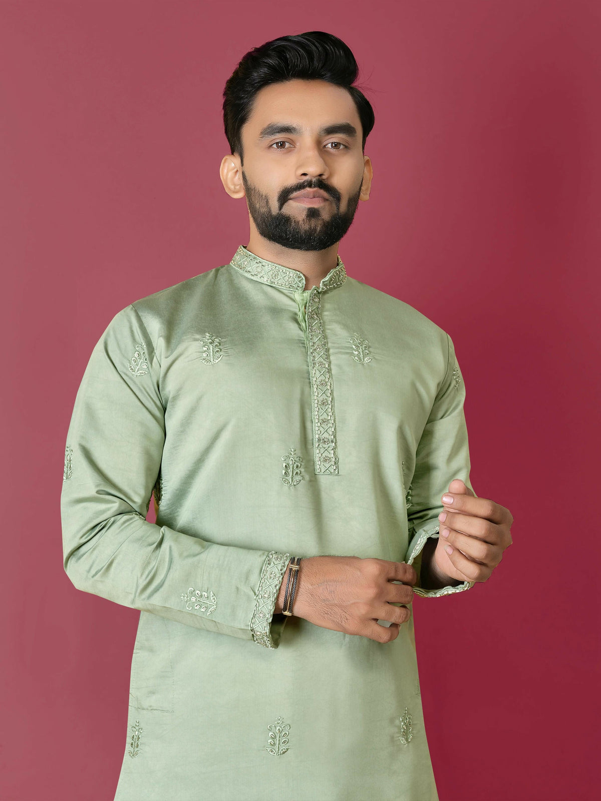 Pista Green Traditional Men's Kurta Set for Wedding by Infinity Export | Grocsy