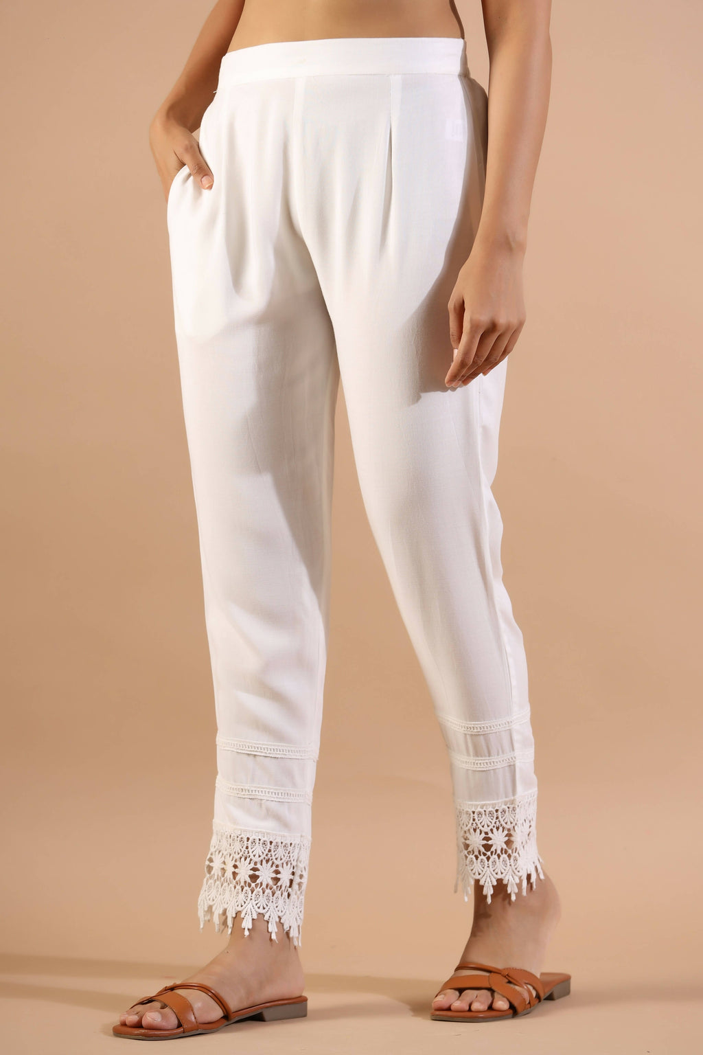 Juniper Women's White Rayon Solid Straight Pant | Grocsy