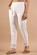 Juniper Women's White Rayon Solid Straight Pant | Grocsy