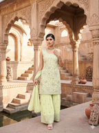 Teeya Creation Womens Georgette Green Embroidered Sharara Set With Sequence Work And Lace Border Dupatta | Grocsy