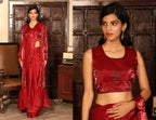 Red Tom Silk Plain Ready To Wear Saree With Stitched Blouse - Satiksha | Grocsy