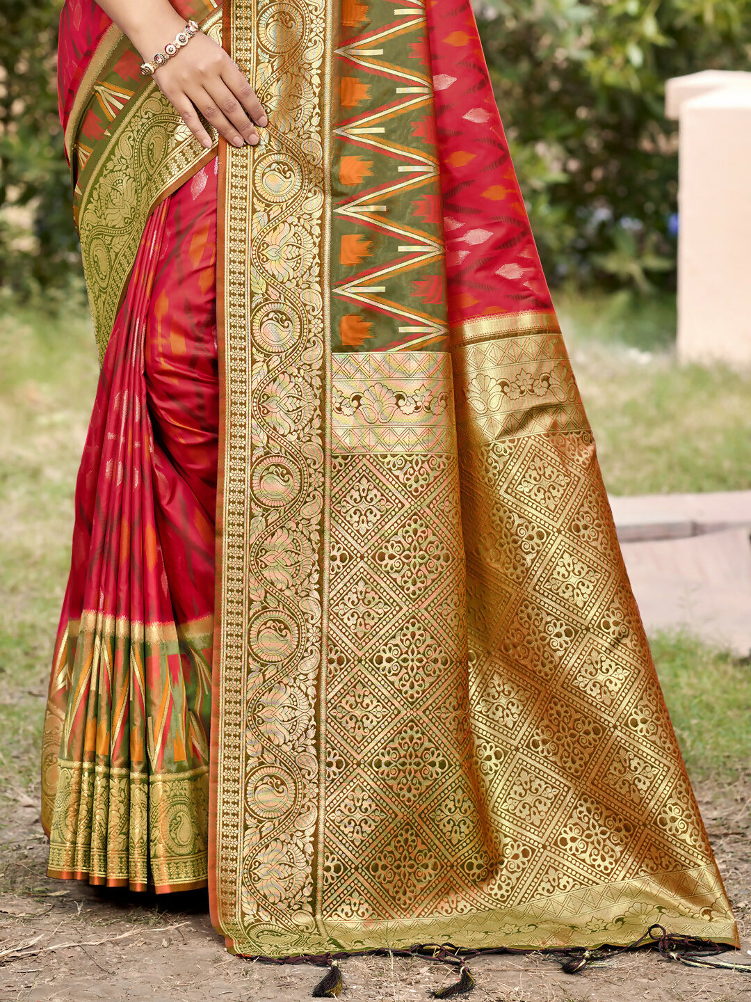 Shree Shyam Fashion Red Pochampally Silk Saree | Grocsy