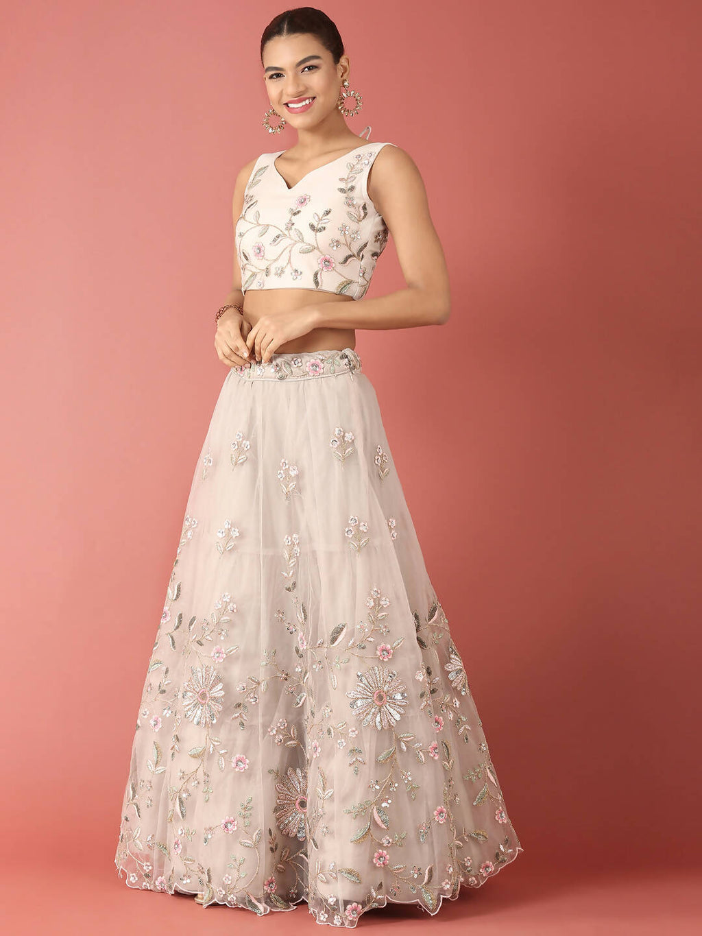 House of Panchhi Grey Net Sequinse Work Lehenga & Blouse, Dupatta | Grocsy