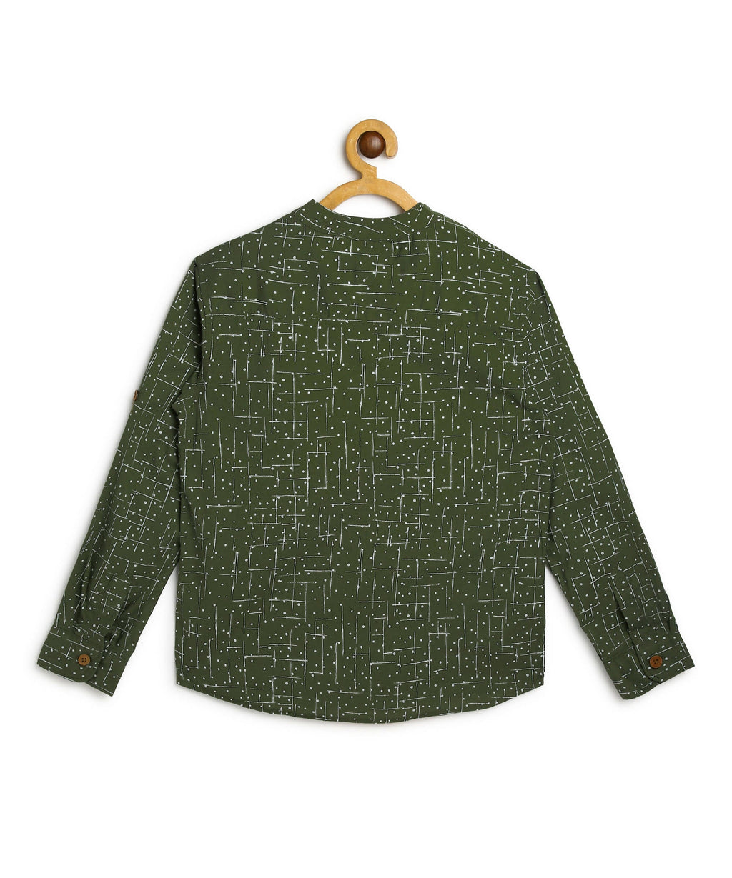 Manet Boys Full Sleeves Dot Printed Ethnic Shirt - Olive Green | Grocsy