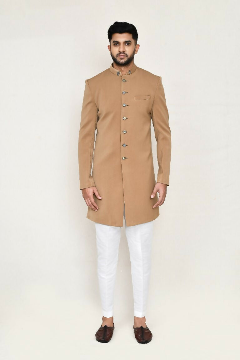 Joban Fashion Chiku Colored Terry Rayon Fabric Indo Western With Straight Fit Pant | Grocsy