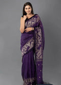 Exclusive Collection Deep Purple Beautiful Linen Jamdani Saree | Grocsy