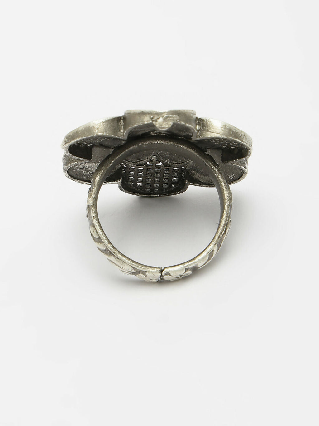 NVR Women's Silver-Toned Floral Shape Adjustable Finger Ring | Grocsy