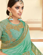 Pista Green Silk Zari And Cord Embroidery, Laser Cut Buttas, Tassels Saree - Norita Alankrita | Grocsy