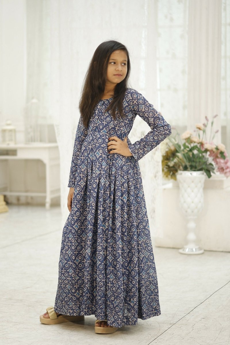 Aayaa Designer Printed Faux Georgette with Embroidery Zari Sequins-work Kids Gown | Grocsy