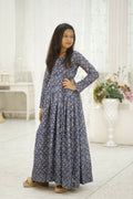 Aayaa Designer Printed Faux Georgette with Embroidery Zari Sequins-work Kids Gown | Grocsy