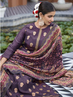 Jyoti Fashion Women's Purple Pure Silk Elegant Jacquard Woven Kurta with Trouser & Dupatta | Grocsy