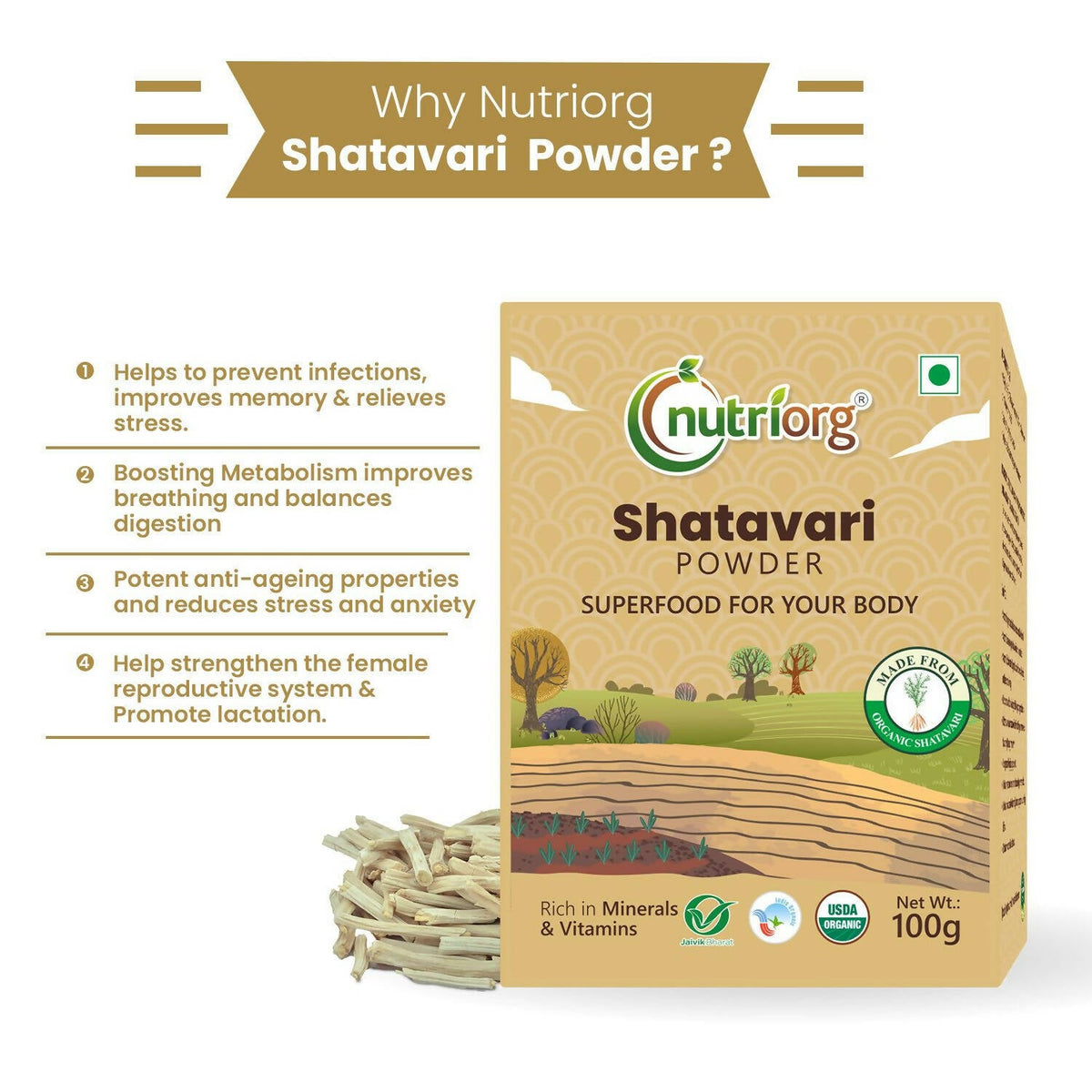 Nutriorg Certified Organic Shatavari Powder | Grocsy
