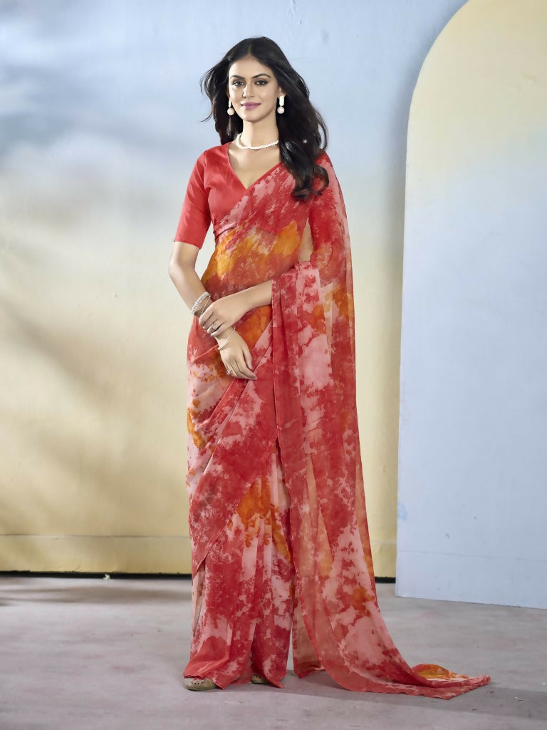 Maroon Georgette Designer Printed Ready to Wear Saree - Samyana | Grocsy