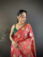 Joban Fashion Orange Elephant Motif Soft Silk Banarasi silk Saree | Grocsy