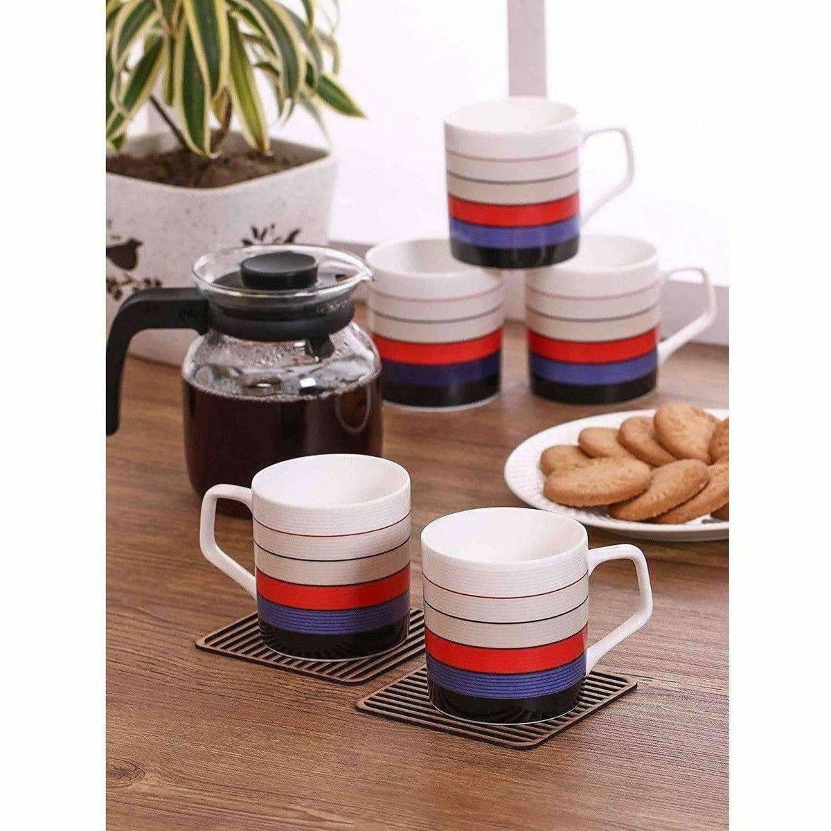 Coffee Mug Set, 220ml/6.6cm, Set of 6, Multicolour | Grocsy