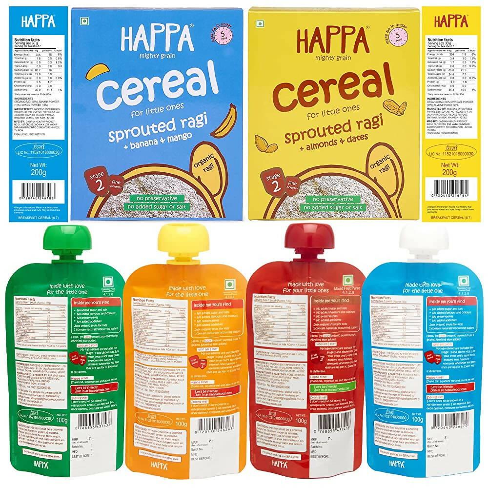 Happa Organic Baby Food, Fruit Puree and Cereal Combo | Grocsy