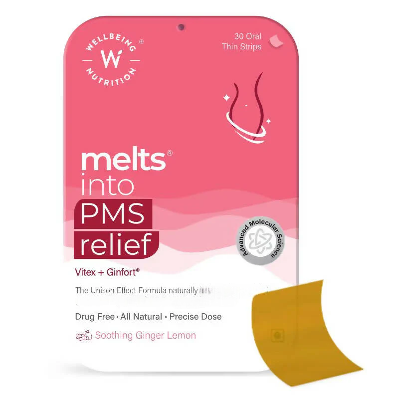Wellbeing Nutrition Melts into PMS Relief Disintegrating Strips - Soothing Ginger Lemon | Grocsy