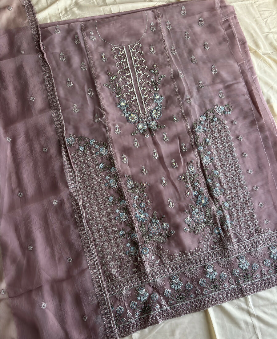 KC Heavy Chiffon Silk Pink Hand Embroidered Straight Suit For Women Wedding | Grocsy