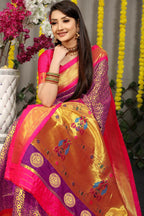 Jyoti Fashion Women's Purple Banarasi Silk Zari Woven Saree with Blouse | Grocsy