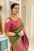 DEIANA'S Beautiful Designer Golden zari Soft Lichi Silk Saree - Mehndi | Grocsy