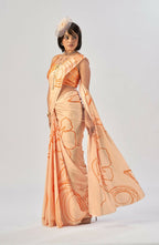 Vastranavya Orange Satin Silk Elegant Printed Saree with Unstitched Blouse | Grocsy